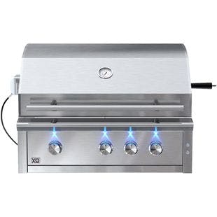 XO XOGRILL36N 36 Inch Grill with Three Cooking Zones, 2 Stainless H Burner, Ceramic Sear, Ceramic Rear Burner, Rotisserie Burner, Flame Thrower Ignition, Ceramic Briquette, LED Control, Interior Illumination, Dual Shell Hood, Welded Grates, and Drip Tray