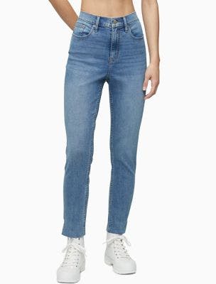 Skinny Fit High Rise Split Hem Ankle Jeans | Calvin Klein
