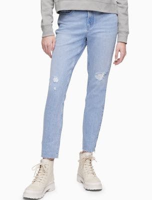 Skinny Fit High Rise Destructed Ankle Jeans | Calvin Klein
