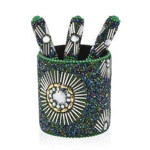 Buy Handcrafted Set of 3 Green Beaded Pen with Matching Beaded Pen Pot at ShopLC.