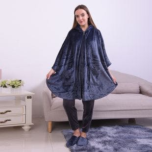 Buy HOMESMART Pewter 100% Polyester Flannel Hooded Moon Shape Robe with Zipper (One Size) and Matching Anti Slip Rubber Slippers at ShopLC.