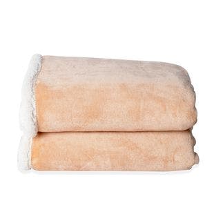 Buy HOMESMART Beige Velvety-Soft Flannel Sherpa Reversible Blanket at ShopLC.