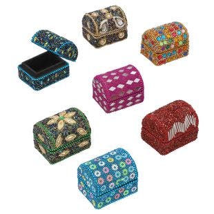 Buy Handcrafted Set of 7 Multi Color, Multi Beaded Wooden Treasure Chest at ShopLC.