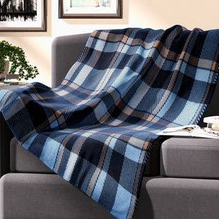 Buy HOMESMART 2 in 1 Blue and Black Plaid Pattern Printed Flannel Blanket Folded into Cushion Cover at ShopLC.