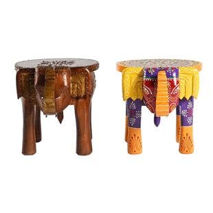 Buy Set of 2 Hand Painted Colored Wooden Elephant Stool at ShopLC.