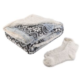 Buy ARDOUR 2pc Gift Set Gray Floral Sherpa Throw with Bonus Socks Set (One Size Fits Most) at ShopLC.