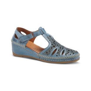 Spring Step Blue Laser-Cut Irin Leather T-Strap Wedge - Women | Best Price and Reviews | Zulily