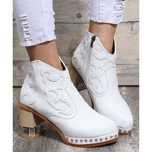 PAOTMBU White Studded Cowboy Ankle Boot - Women | Best Price and Reviews | Zulily