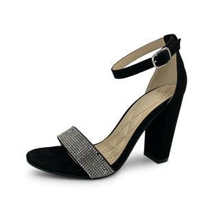 Anne Michelle Black Rhinestone Ankle-Strap Chunky-Heel Sandal - Women | Best Price and Reviews | Zulily