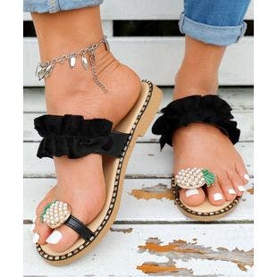ROSY Black Pineapple Bead-Accent Toe Strap Sandal - Women | Best Price and Reviews | Zulily