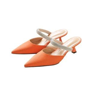 YOUTHJUNE Orange Rhinestone-Strap Pointed-Toe Leather Mule - Women | Best Price and Reviews | Zulily