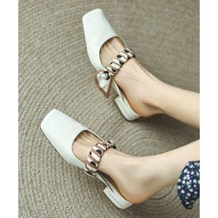 YOUTHJUNE Rice White Pattern-Block Strap Leather Mule - Women | Best Price and Reviews | Zulily