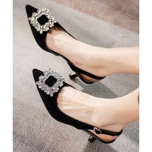 YOUTHJUNE Black Rhinestone-Accent Leather Slingback Pump - Women | Best Price and Reviews | Zulily