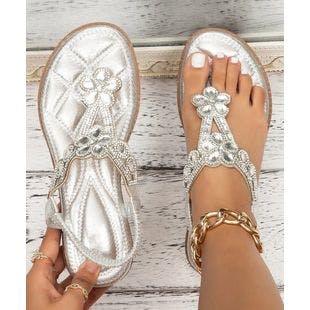 YASIRUN Silver Floral Rhinestone T-Strap Sandal - Women | Best Price and Reviews | Zulily
