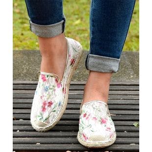 ROSY White & Pink Floral Embroidered Espadrille Slip-On Sneaker - Women | Best Price and Reviews | Zulily