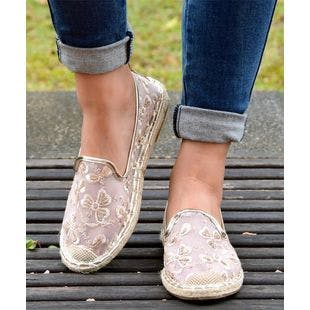ROSY Beige Floral Embroidered Espadrille Slip-On Sneaker - Women | Best Price and Reviews | Zulily