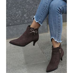 BUTITI Dark Brown Rhinestone Bow-Accent Ankle Bootie - Women | Best Price and Reviews | Zulily