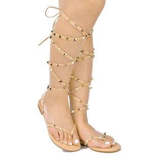 Cape Robbin Beige Stud-Accent Wrap Sandal - Women | Best Price and Reviews | Zulily