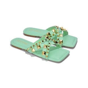 Cape Robbin Green Spike-Accent Square-Toe Sandal - Women | Best Price and Reviews | Zulily
