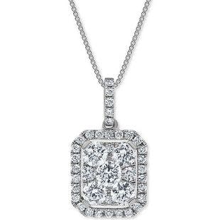 Macy's Diamond Halo Cluster 18" Pendant Necklace (7/8 ct. t.w.) in 14k White Gold & Reviews - Necklaces  - Jewelry & Watches - Macy's