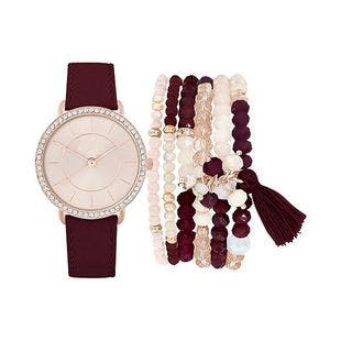 Jessica Carlyle Women's Burgundy Polyurethane Strap Watch 36mm Gift Set & Reviews - Watches - Jewelry & Watches - Macy's