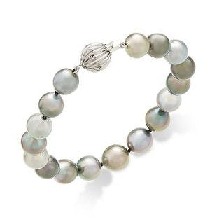 Macy's Cultured Tahitian Pearl (8-10mm) Bracelet in 14k White Gold & Reviews - Bracelets - Jewelry & Watches - Macy's