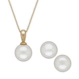 Macy's Akoya Cultured Pearl (6mm) Pendant Necklace and Matching Stud Earrings Set in 14k Gold & Reviews - Jewelry & Watches - Macy's