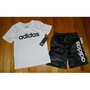 Adidas Little Boys Shorts Shirt Outfit Black White 2 Piece Set 5 5T NWT | Ebay