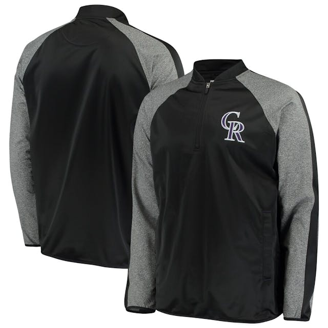 Men's Colorado Rockies G-III Sports by Carl Banks Black/Heathered Gray Fast Track Raglan Half-Zip Pullover Jacket | MLB Shop