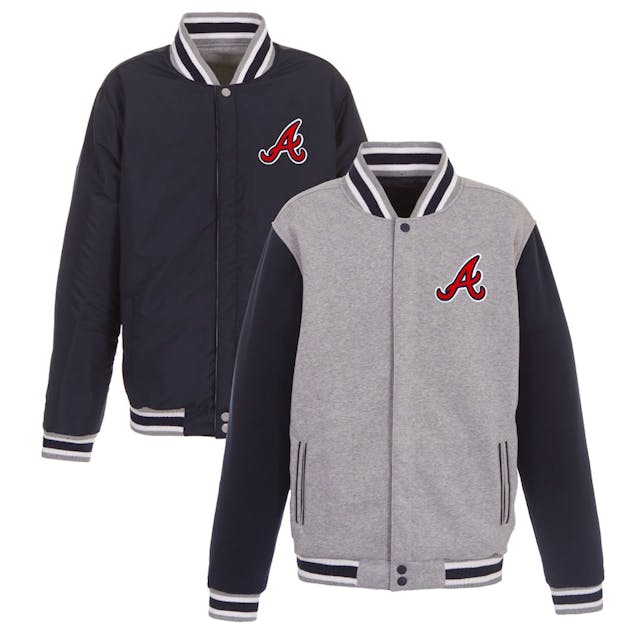 Men's Atlanta Braves JH Design Gray Embroidered Reversible Full Snap Fleece Jacket | MLB Shop