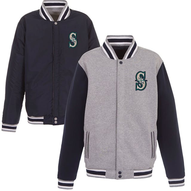 Men's Seattle Mariners JH Design Gray Embroidered Reversible Full Snap Fleece Jacket | MLB Shop