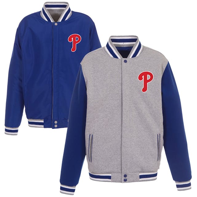 Men's Philadelphia Phillies JH Design Gray Embroidered Reversible Full Snap Fleece Jacket | MLB Shop