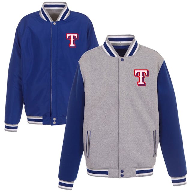 Men's Texas Rangers JH Design Gray Embroidered Reversible Full Snap Fleece Jacket | MLB Shop