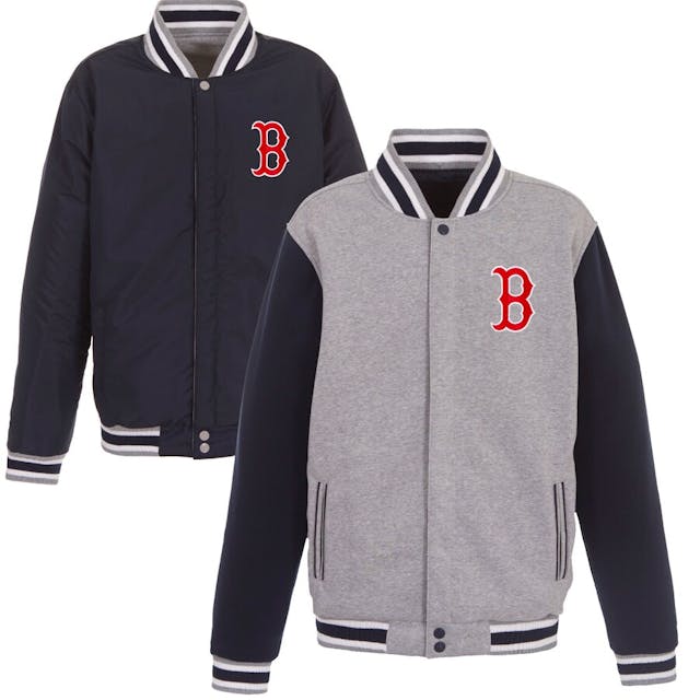 Men's Boston Red Sox JH Design Gray Embroidered Reversible Full Snap Fleece Jacket | MLB Shop