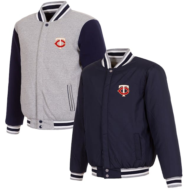 Men's Minnesota Twins JH Design Gray Embroidered Reversible Full Snap Fleece Jacket | MLB Shop
