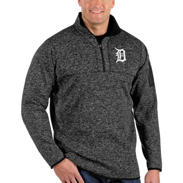 Men's Detroit Tigers Antigua Heather Black Fortune Big & Tall Quarter-Zip Pullover Jacket | MLB Shop