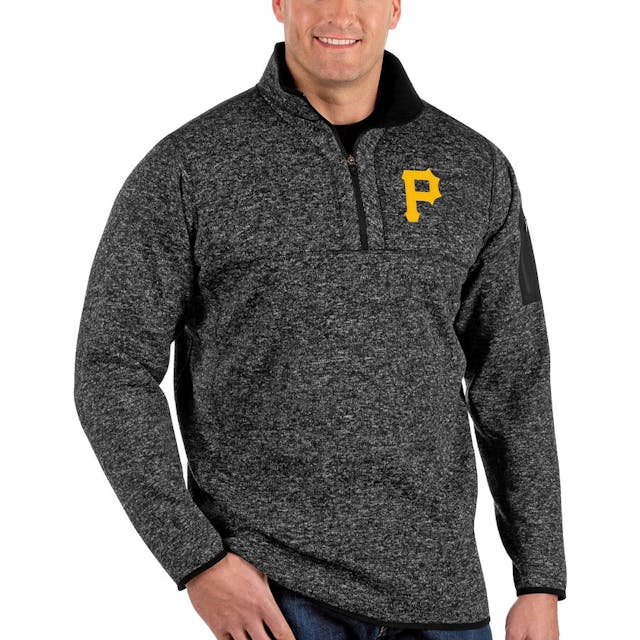 Men's Pittsburgh Pirates Antigua Heather Black Fortune Big & Tall Quarter-Zip Pullover Jacket | MLB Shop