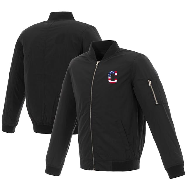 Men's Cleveland Indians JH Design Black 2019 Stars and Stripes Bomber Jacket with Embroidered Logo | MLB Shop