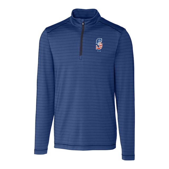 Men's Seattle Mariners Cutter & Buck Navy Stars & Stripes Big & Tall Holman Stripe Quarter-Zip Pullover Jacket | MLB Shop
