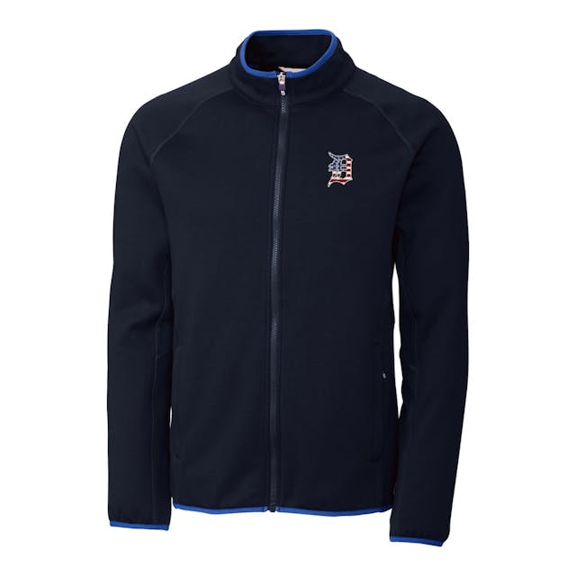 Men's Detroit Tigers Cutter & Buck Navy Stars & Stripes Full-Zip Discovery Windblock Jacket | MLB Shop