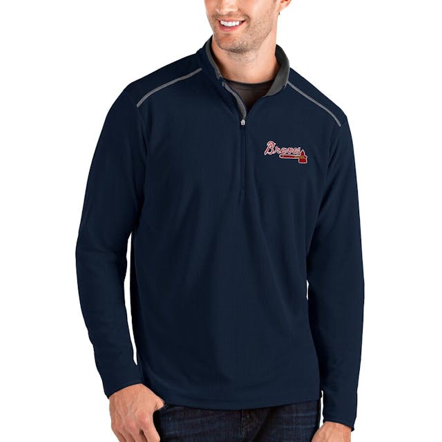 Men's Atlanta Braves Antigua Navy Glacier Quarter-Zip Pullover Jacket | MLB Shop
