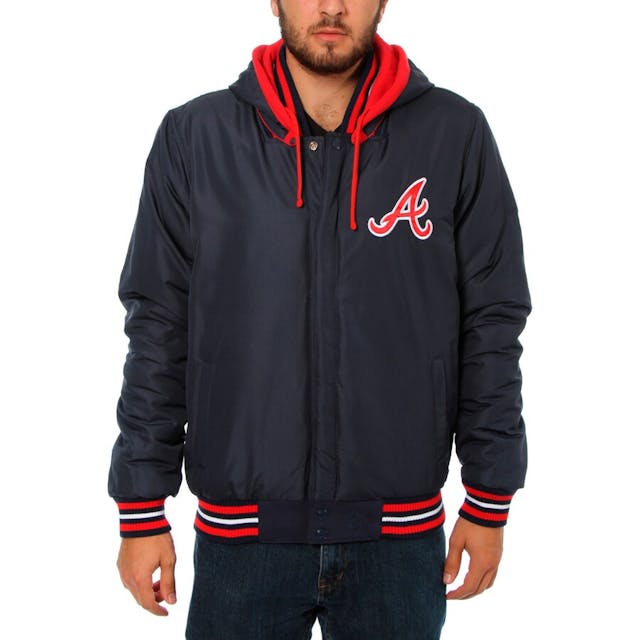 Men's Atlanta Braves JH Design Navy/Red Embroidered Logo Fleece Hooded Full-Snap Jacket | MLB Shop