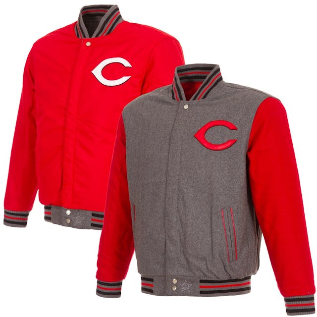 Men's Cincinnati Reds JH Design Gray Embroidered Logo Reversible Wool Varsity Full-Snap Jacket | MLB Shop