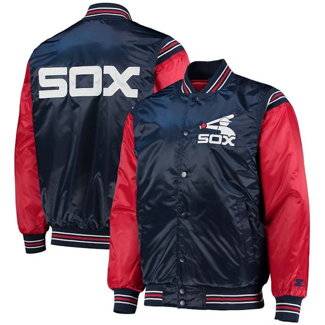 Men's Chicago White Sox Starter Navy/Red Enforce Varsity Satin Full-Snap Jacket | MLB Shop