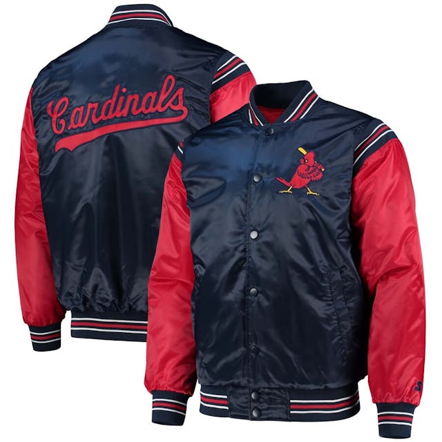 Men's St. Louis Cardinals Starter Navy/Red Enforce Varsity Satin Full-Snap Jacket | MLB Shop