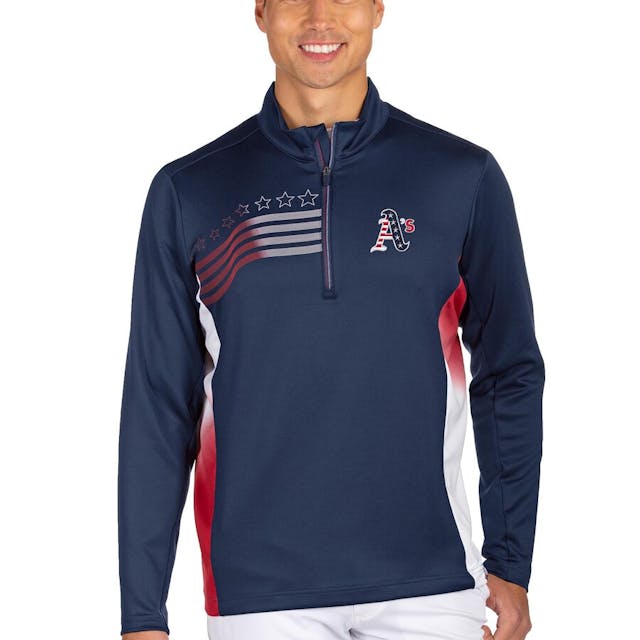 Men's Oakland Athletics Antigua Navy Liberty Quarter-Zip Pullover Jacket | MLB Shop