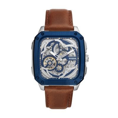Fossil Inscription Automatic Brown Leather Watch