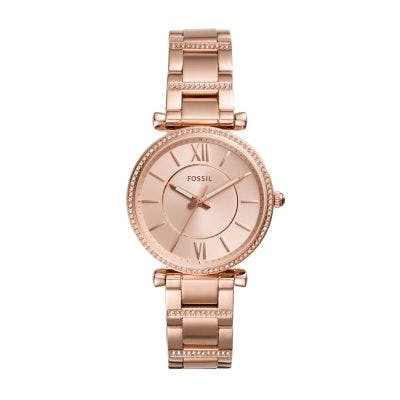 Fossil Carlie Three-Hand Rose Gold-Tone Stainless Steel Watch