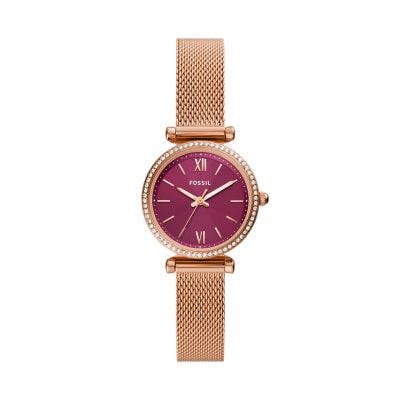 Fossil Carlie Mini Three-Hand Rose Gold-Tone Stainless Steel Mesh Watch