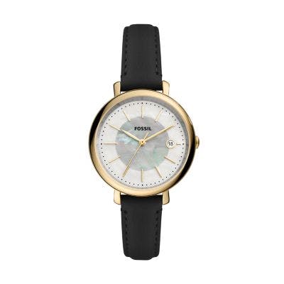 Fossil Jacqueline Solar Black Leather Watch